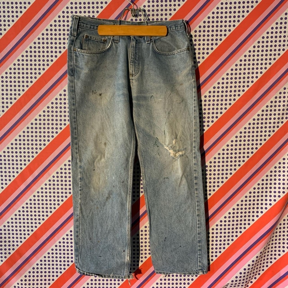 Carhartt B460 DPS Relaxed Fit Distressed Blue Jeans Mens 33x30 Vintage Retro